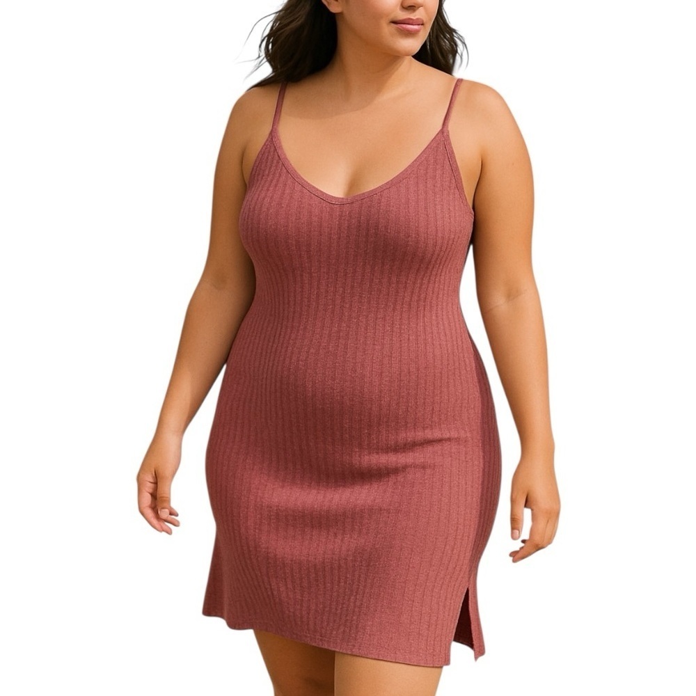 Pink Rose Large Ribbed Casual Tank Summer Dress